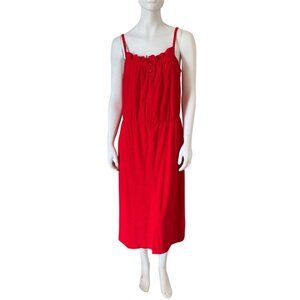VTG 70's Cherry Red Terry Cloth Midi Dress With Ruffled Neckline